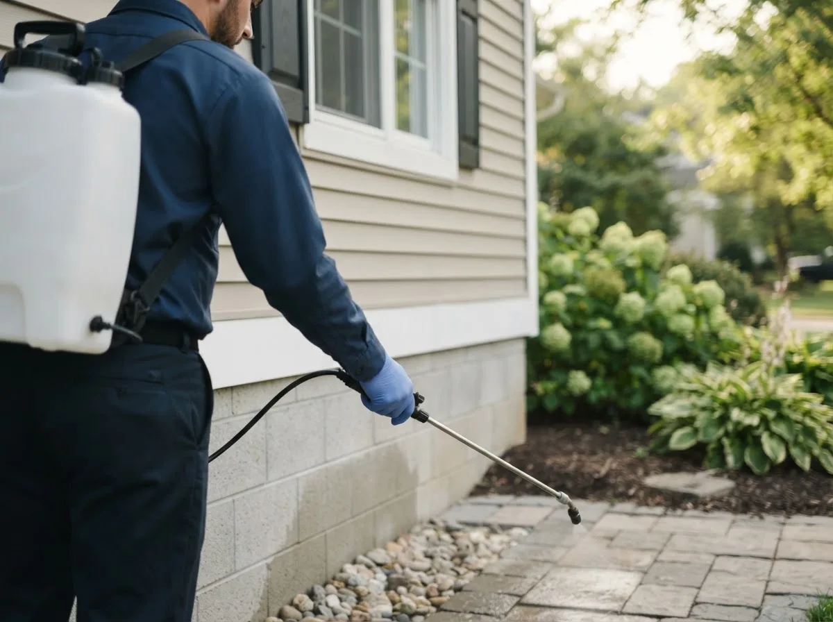 Pest control technician inspecting a home in Rutland, ND